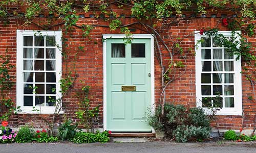 Mint green front door